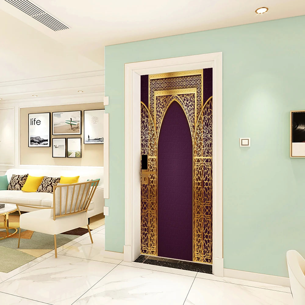 2pcs/Set Muslim Styles Door Art Mural Sticker Peel & Stick PVC Home Decor