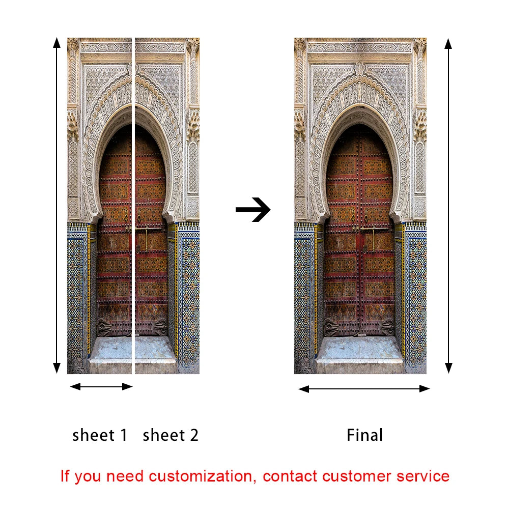 2pcs/Set Muslim Styles Door Art Mural Sticker Peel & Stick PVC Home Decor