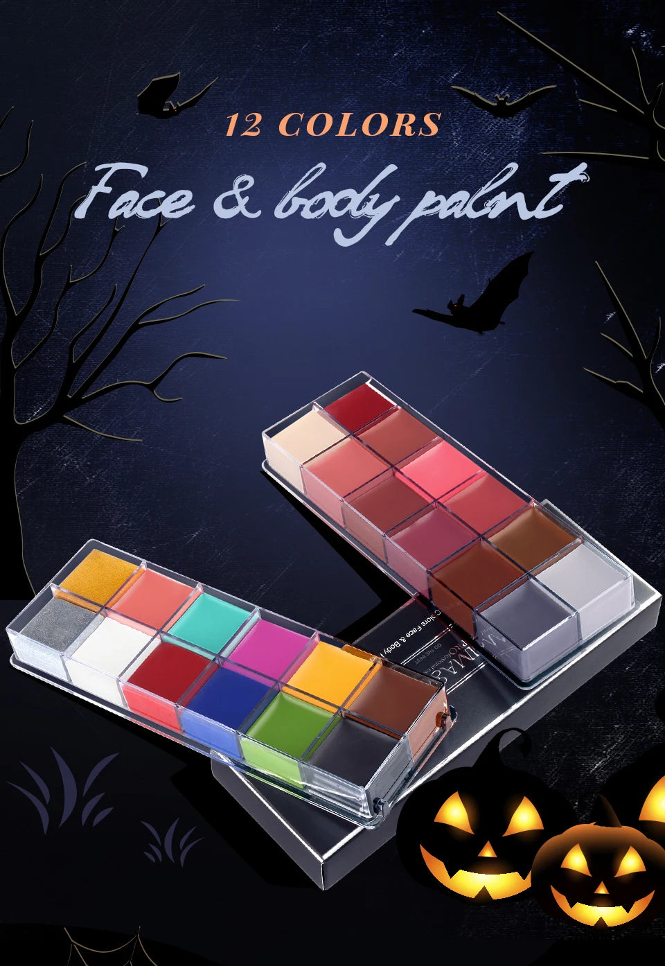 IMAGIC 12 Colors Flash Tattoo Face and Body Paint Set for Halloween Parties and Fancy Dress Makeup