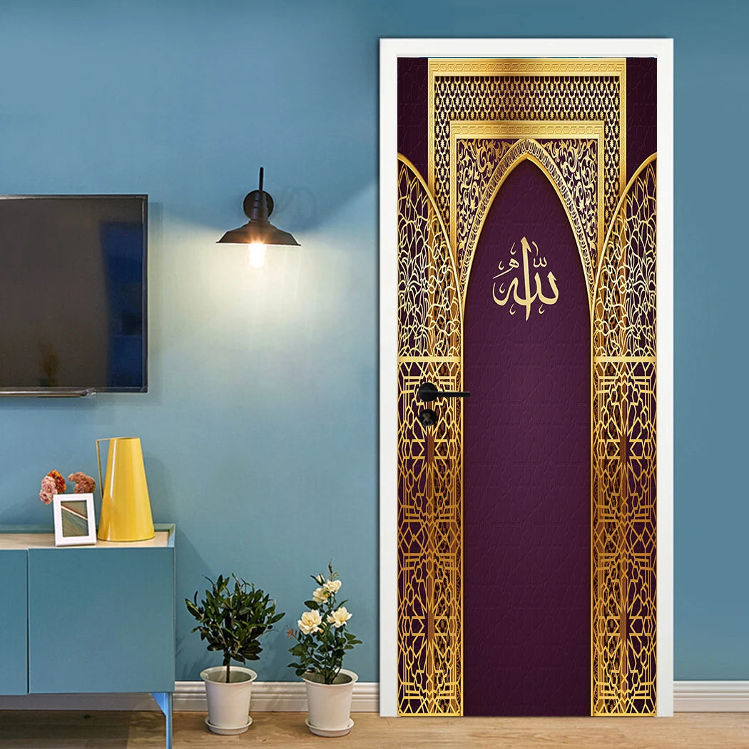 2pcs/Set Muslim Styles Door Art Mural Sticker Peel & Stick PVC Home Decor