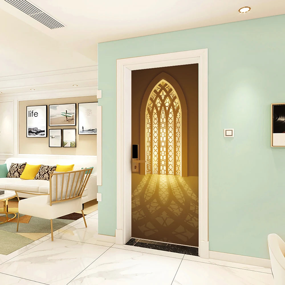 2pcs/Set Muslim Styles Door Art Mural Sticker Peel & Stick PVC Home Decor