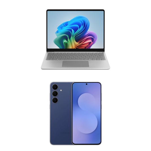 Bundle: Microsoft Surface Laptop Copilot+ PC 13" - Snapdragon X Plus 8-Core - 16GB RAM, 512 GB UFS - Gray + Samsung Galaxy 128 GB S25 FE Smartphone - Blue