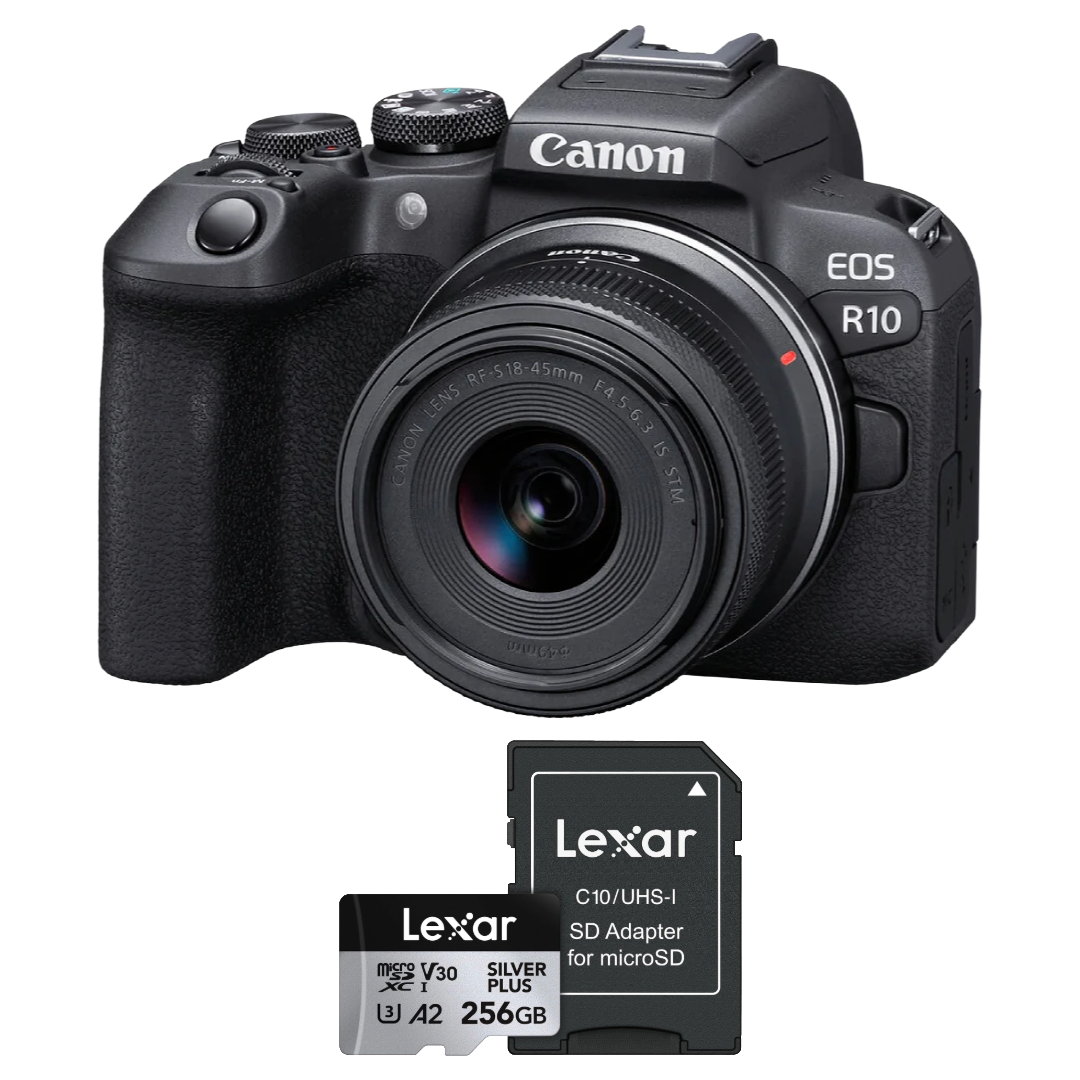 Bundle: Canon EOS R10 Mirrorless Camera + Lexar Professional SILVER PLUS Series 256GB microSDXC UHS-I Card