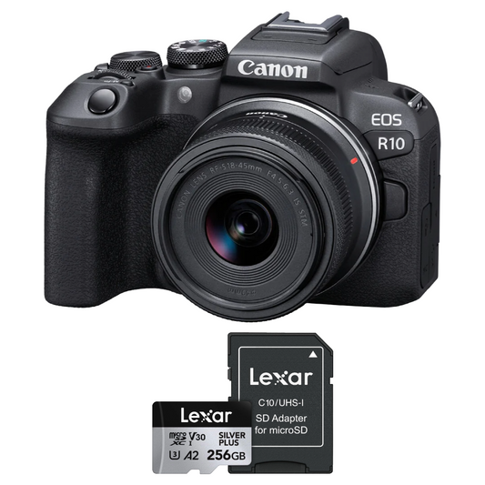 Bundle: Canon EOS R10 Mirrorless Camera + Lexar Professional SILVER PLUS Series 256GB microSDXC UHS-I Card