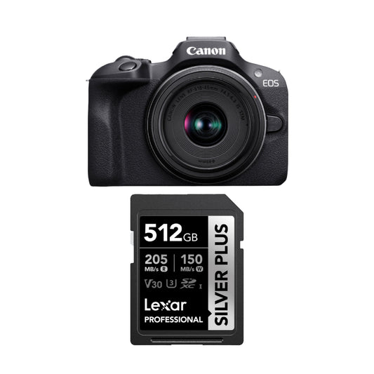 Bundle: Canon EOS R100 Mirrorless Camera + Lexar 512GB Silver Plus UHS-I SDXC Memory Card