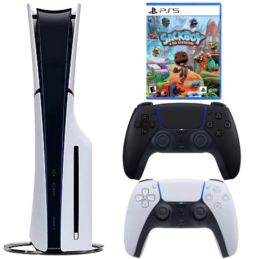 Bundle: Sony PlayStation 5 Slim Console + Midnight Black  DualSense Wireless Controller + Sackboy: A Big Adventure