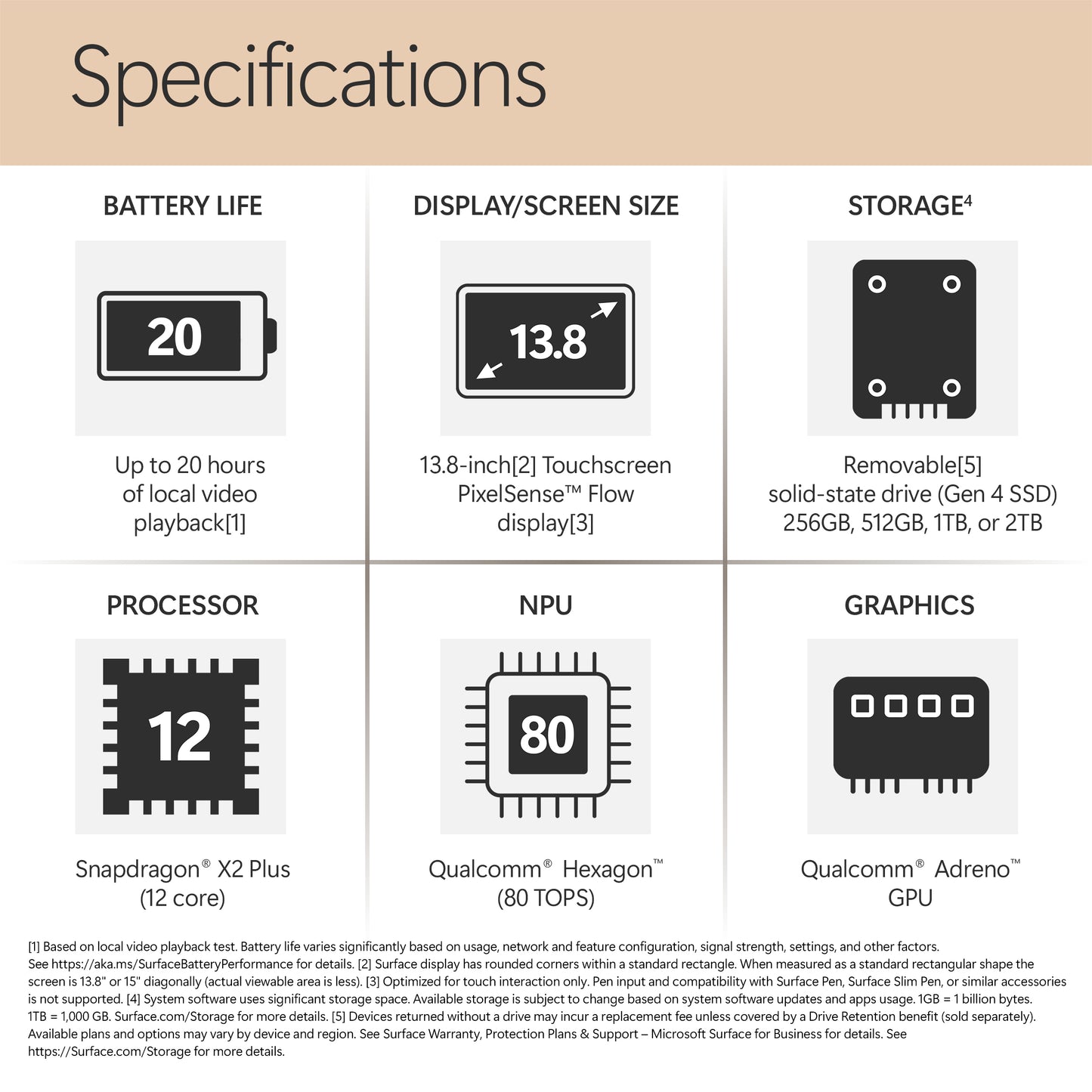 Microsoft Surface Laptop - 13.8-inch - Snapdragon X2 Elite (12 core) - 16GB RAM - 512GB SSD - Dune - Windows 11 - Latest Model (8th Edition)