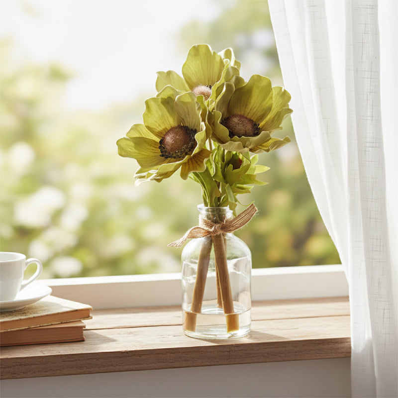 Allstate Floral 8.5" Anemone Flower Arrangement with Glass Vase - Green