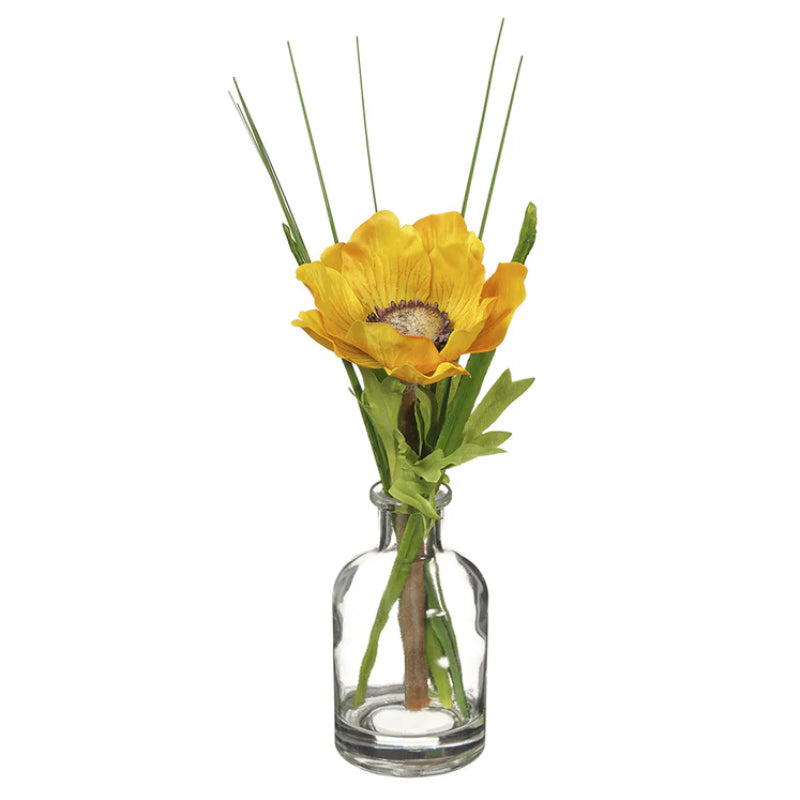 Allstate Floral 8" Anemone Flower & Grass Arrangement with Glass Vase - Yellow