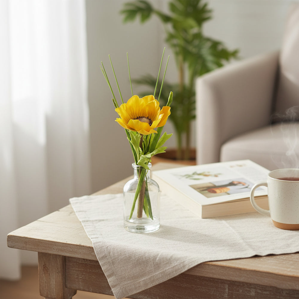 Allstate Floral 8" Anemone Flower & Grass Arrangement with Glass Vase - Yellow