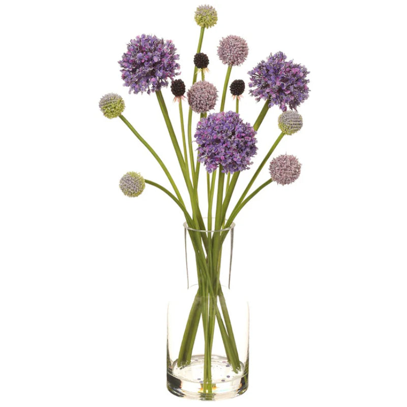 Allstate Floral 18" Allium & Billy Flower Arrangement with Glass Vase