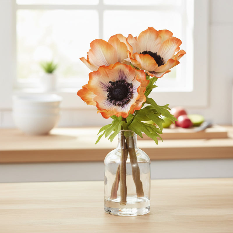 Allstate Floral 8.5" Anemone Flower Arrangement with Glass Vase - Orange
