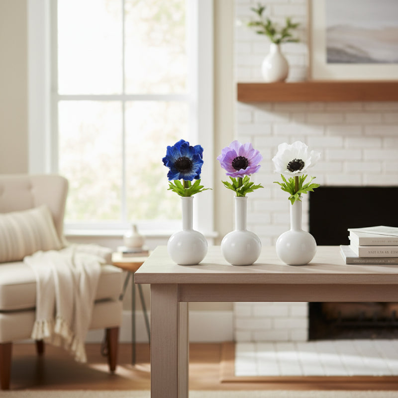 Allstate Floral 8" Anemone Flower Arrangement with Ceramic Vase (Set of 3) - Assortment