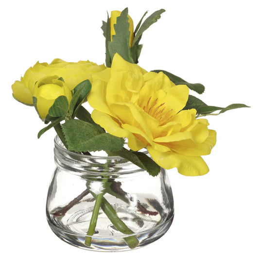 Allstate Floral 4" Ranunculus & Rose Flower Arrangement with Glass Vase - Yellow