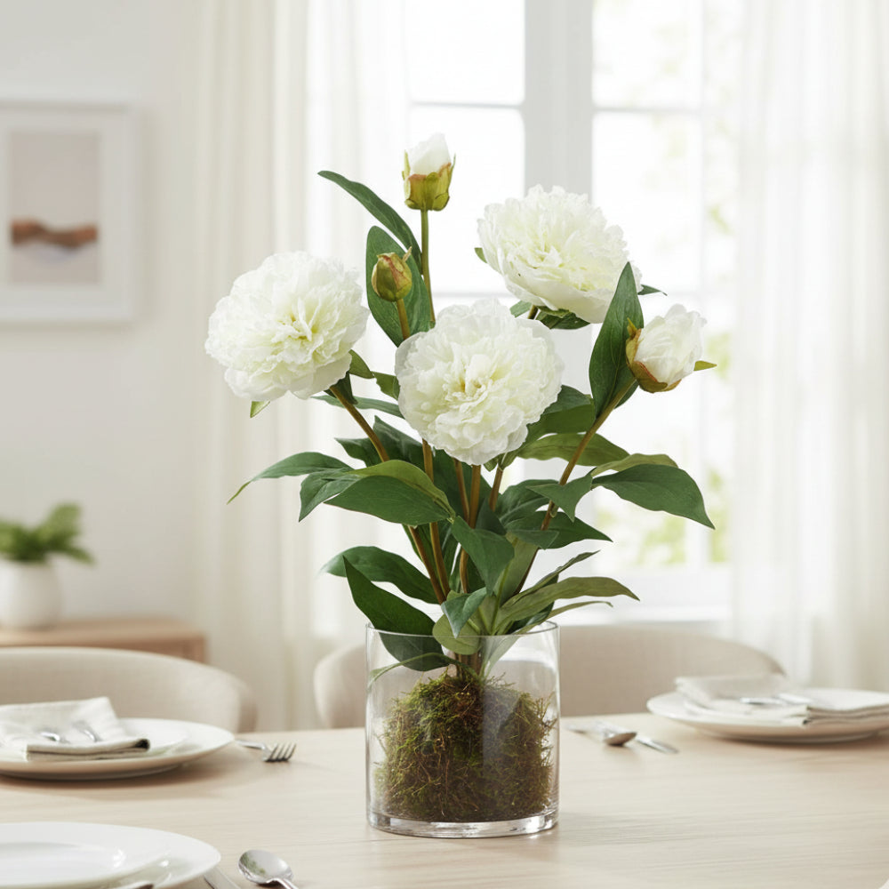 Allstate Floral 20" Peony Flower Arrangement with Glass Vase - White