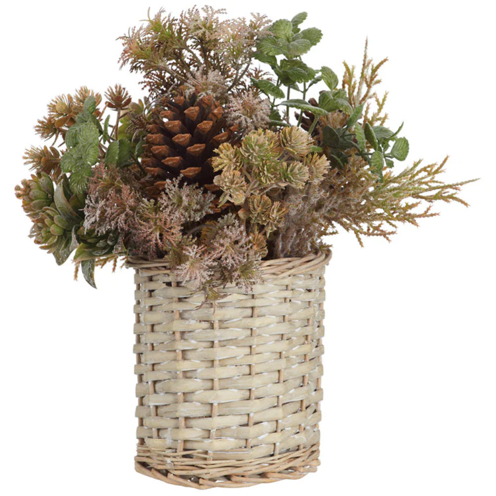 Allstate Floral Sedum, Grass & Pinecone Flower Arrangement with Basket - Brown