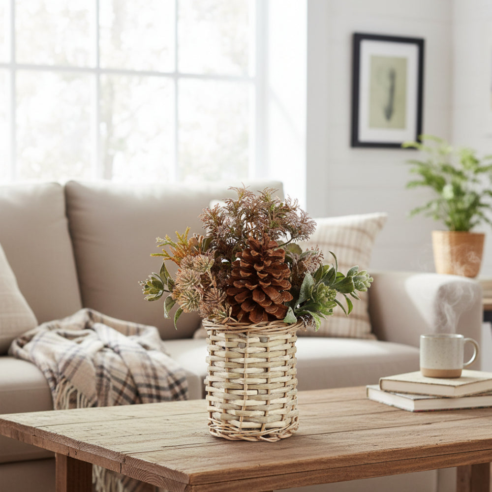Allstate Floral Sedum, Grass & Pinecone Flower Arrangement with Basket - Brown