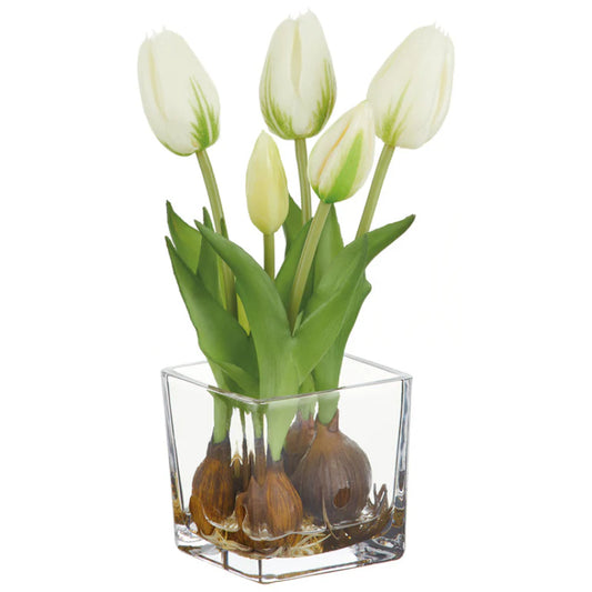 Allstate Floral 9" Tulip Flower Arrangement with Glass Vase - White/Green