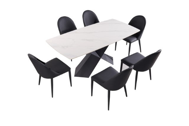 Lenvik Dining Table with 6 Chairs by Furniture of America - Brown/White