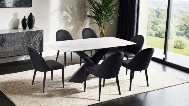 Lenvik Dining Table with 6 Chairs by Furniture of America - Brown/White