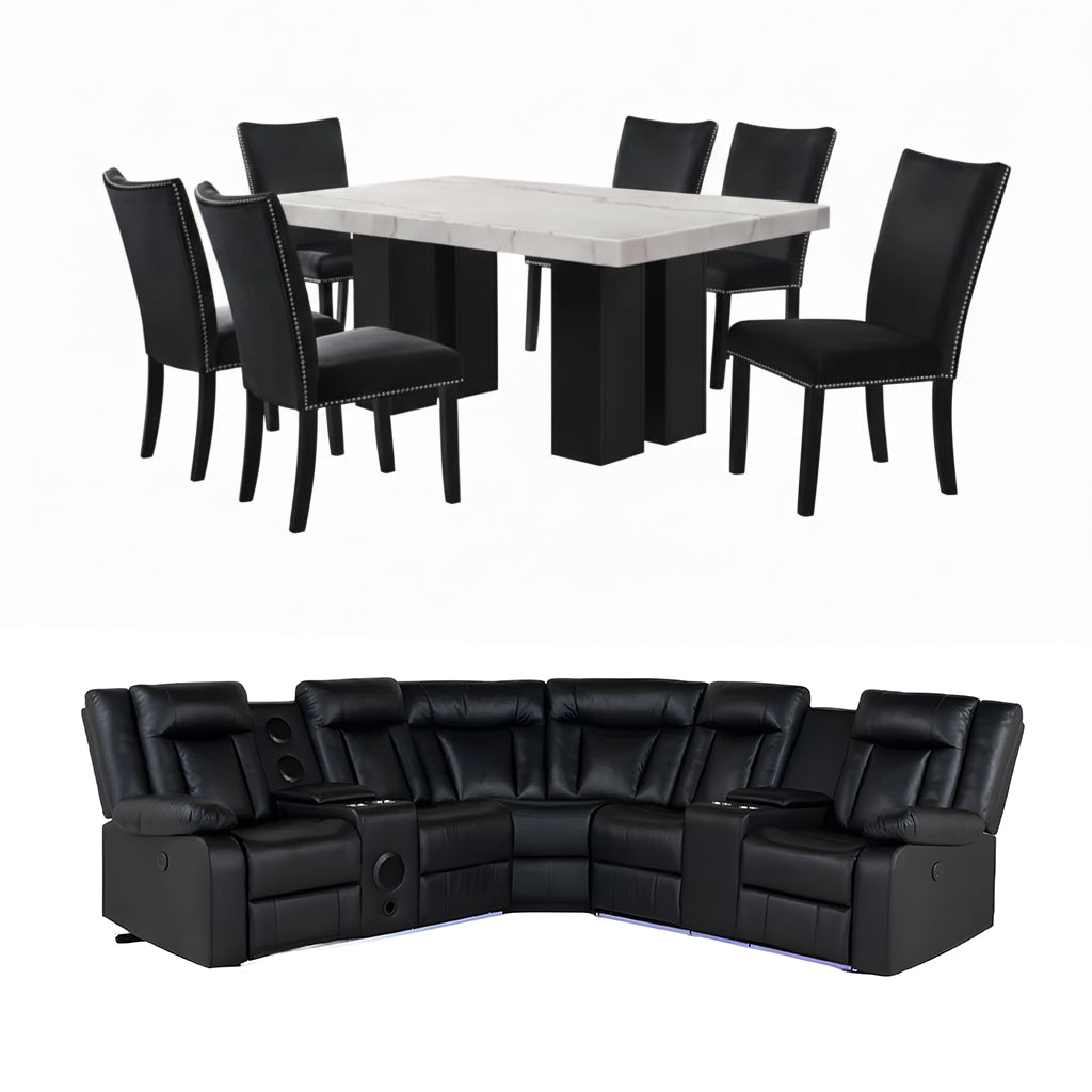 Bundle: Finland Dining Set + Kelley Sectional Sofa by Best Home - Black