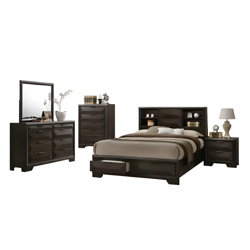 Bundle: Brooke Queen (6-Piece) Bedroom Set - Brown + Kelley Sectional Sofa with LED by Best Home - Black