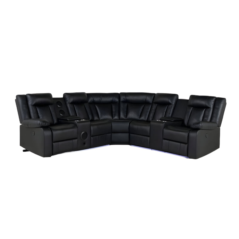 Bundle: Brooke Queen (6-Piece) Bedroom Set - Brown + Kelley Sectional Sofa with LED by Best Home - Black