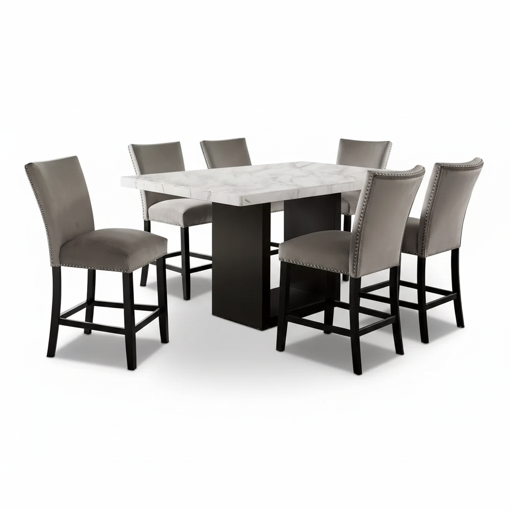 Bundle: Pub Set Falcon Dining Table Set - Gray + Lawrence Motion Sofa and Love Seat by Best Home - Blue