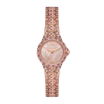 Reloj de cuarzo Michael Kors Camille para mujer, de 26 mm, de acero inoxidable y oro rosa, esfera rosa 