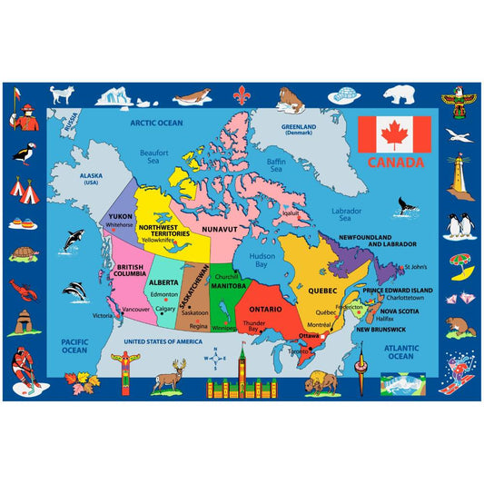 L.A Rugs Fun Time Map of Canada Rectangular Area Rug - Blue