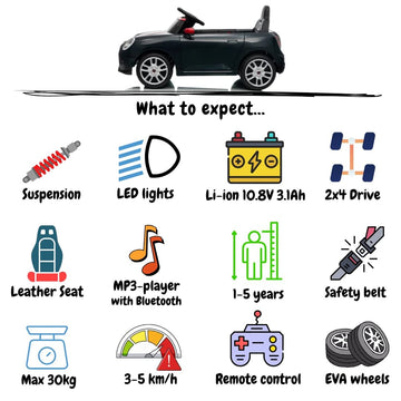 BBJ Toys 12V Ride On Mini Cooper Remote Control Toy Car - Black/Red