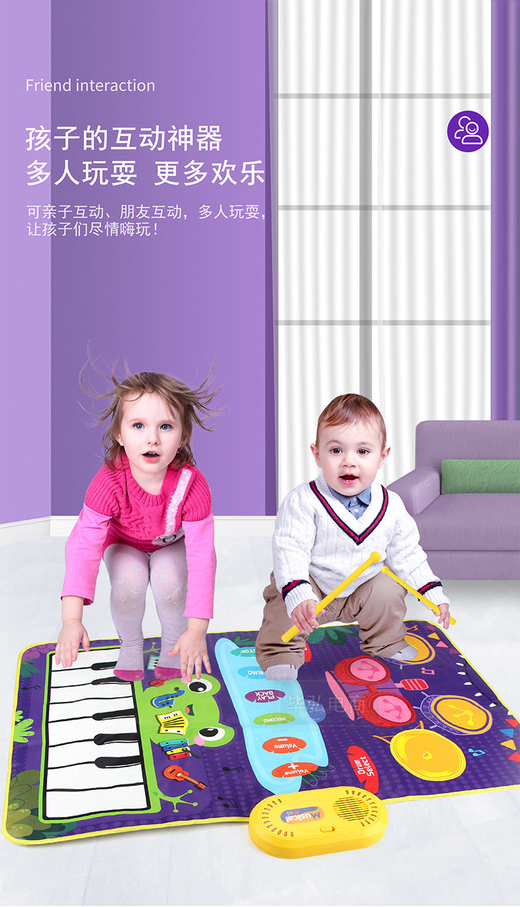 Baby Musical Piano Drum Play Mat 2 in 1 Interactive Dance Mat for Kids and Toddlers with Sounds and Lights