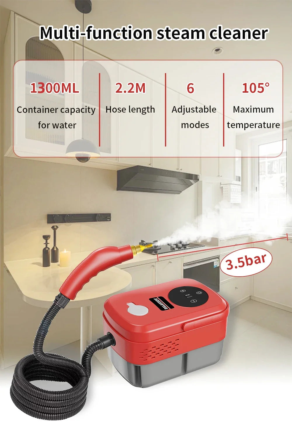 2500W High Temperature Handheld Steam Cleaner for Air Conditioners Kitchen Hoods Cars Floors and More