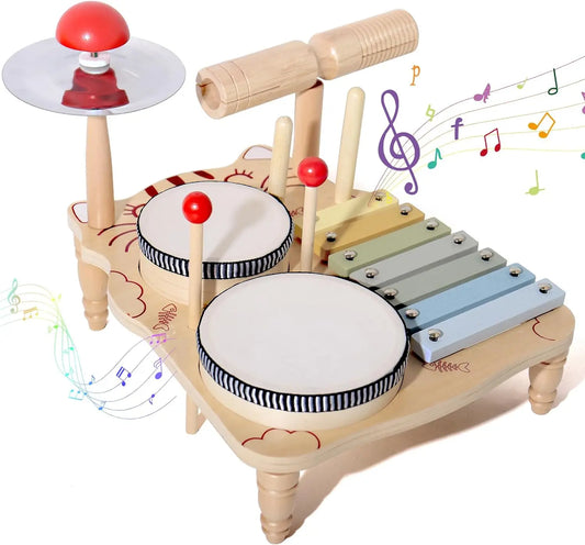 Wooden Xylophone Drum Set for Toddlers Montessori Musical Instruments Colorful Educational Toy