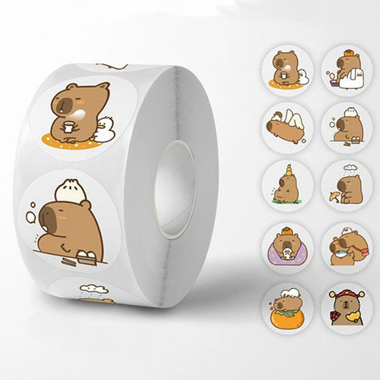 500pcs/Roll Cute Capybara Sticker Set Waterproof Decorative For Luggage Laptop Phone Diary Kids