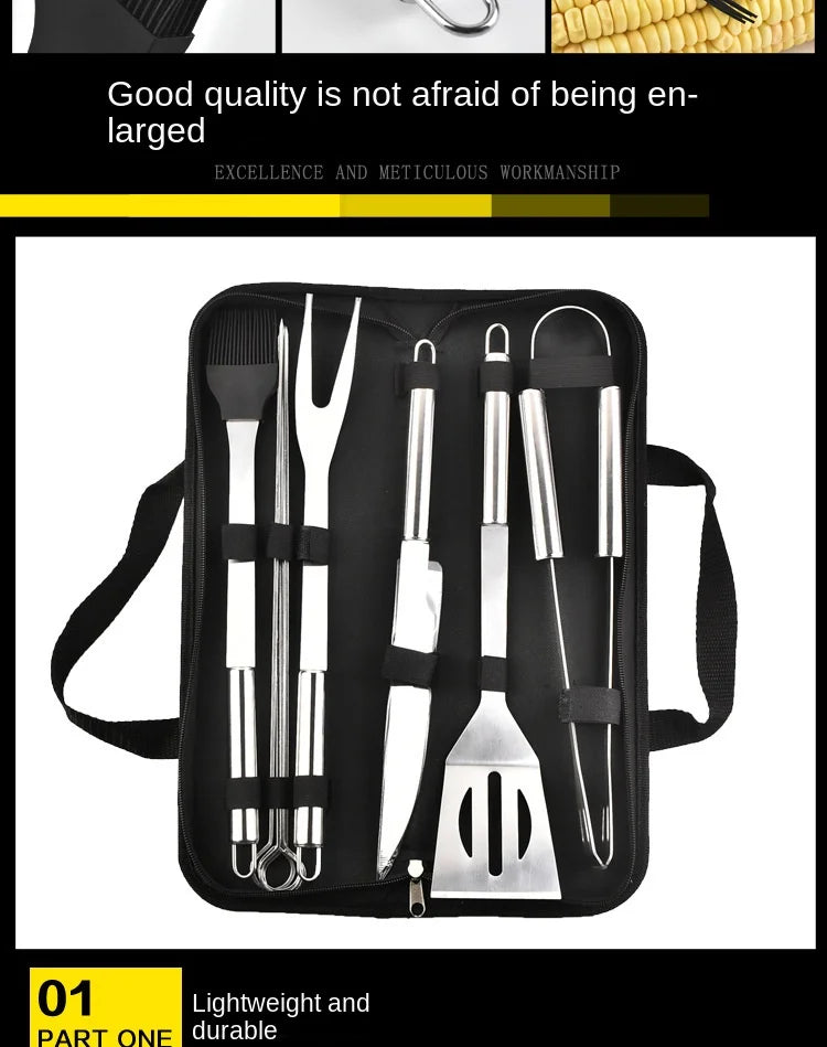 Stainless Steel BBQ Tool Set with Portable Storage Bag for Outdoor Grilling and Baking