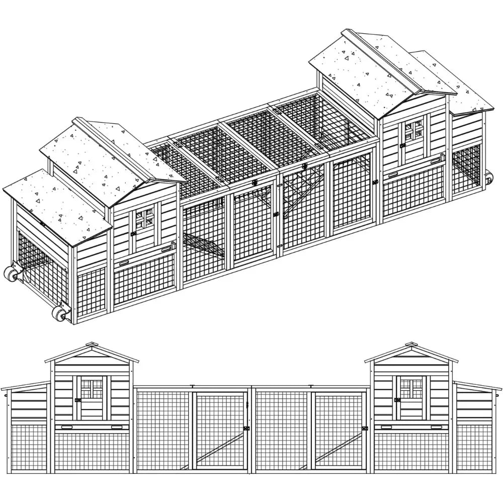 158in Chicken Coop Wooden Indoor Outdoor for 1-6 Chickens Extension Chicken Houses with Removable Tray Nesting Box and Run（Set o