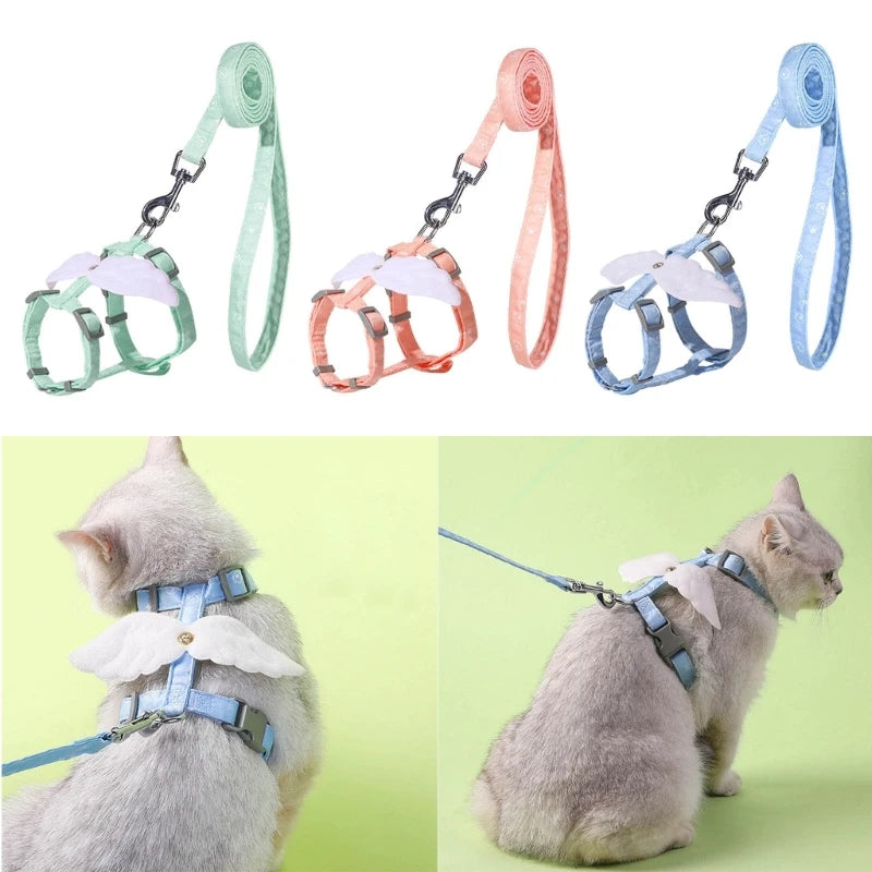 Adjustable Cat Leash Cat Harness and Leash for Walking Escape Proof No Pull Cartoon Wing Strap Soft Leash Photo Props