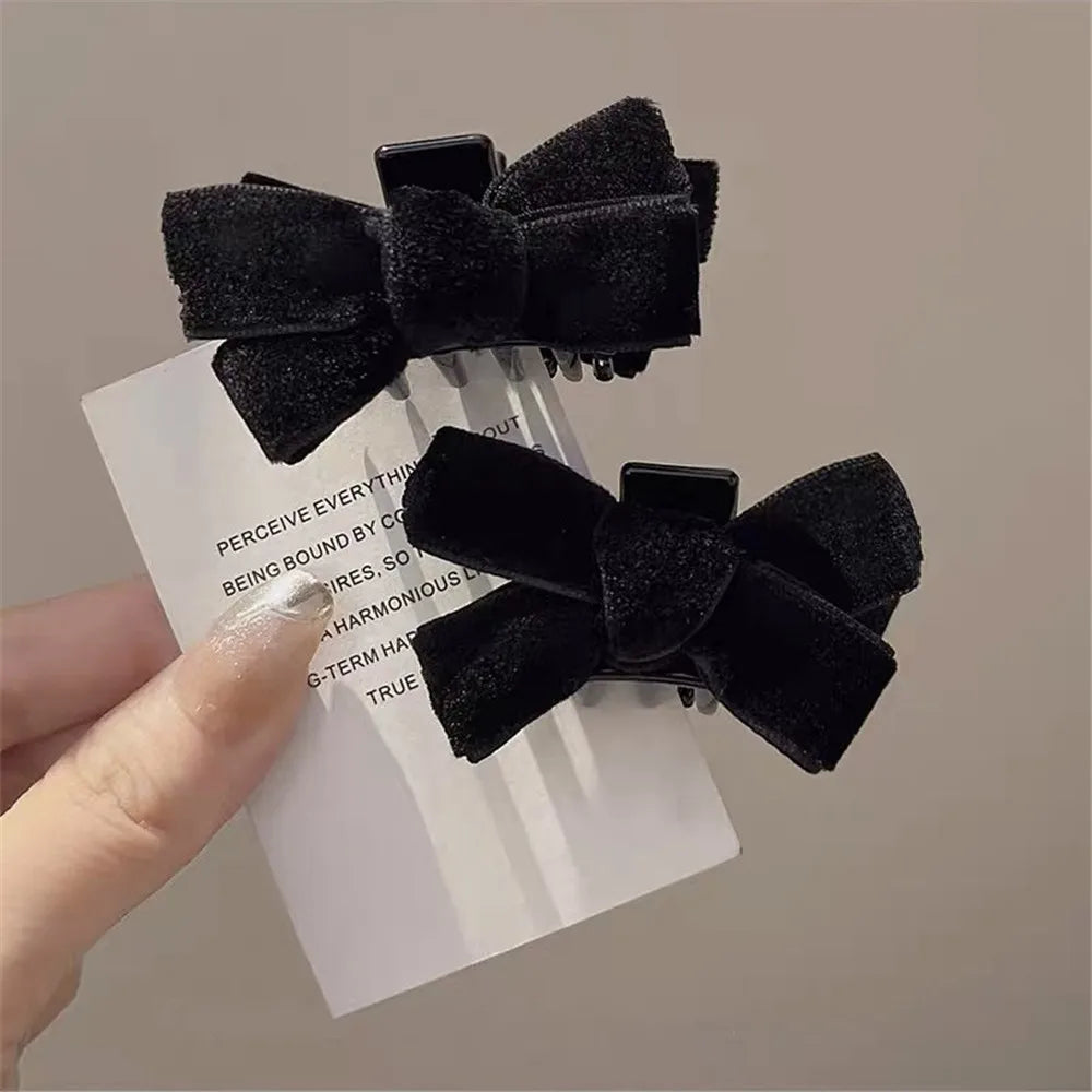 2pcs Black Velvet Bow Side Bangs Hairpin For Women Princess Head Grab Hair Claws Headdress Hair Clips Girl's Hair Accessories