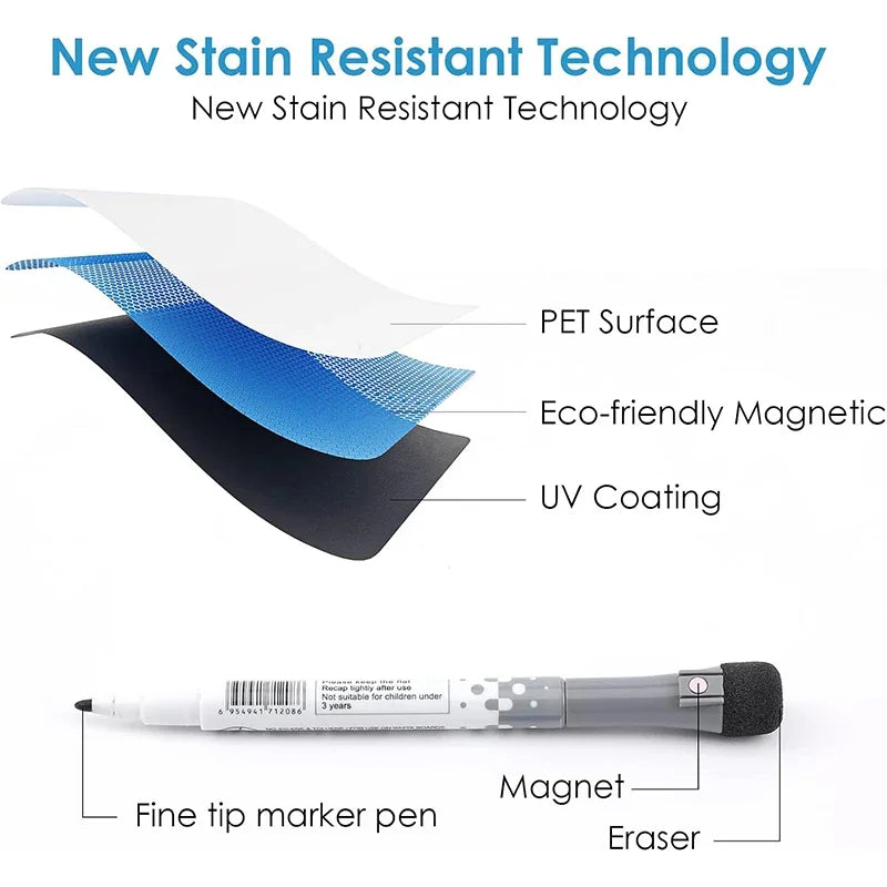 Magnetic Dry Erase Whiteboard Calendar Planner for Refrigerator with Markers and Eraser - Daily Weekly Monthly Organizer