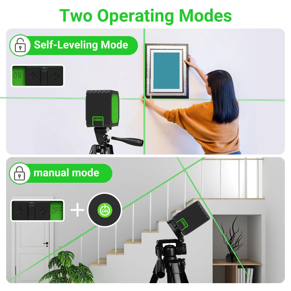 HILDA 2 Lines Mini Laser Level Self Levelling Green Beams Laser Horizontal & Vertical Cross-Line USB Charging