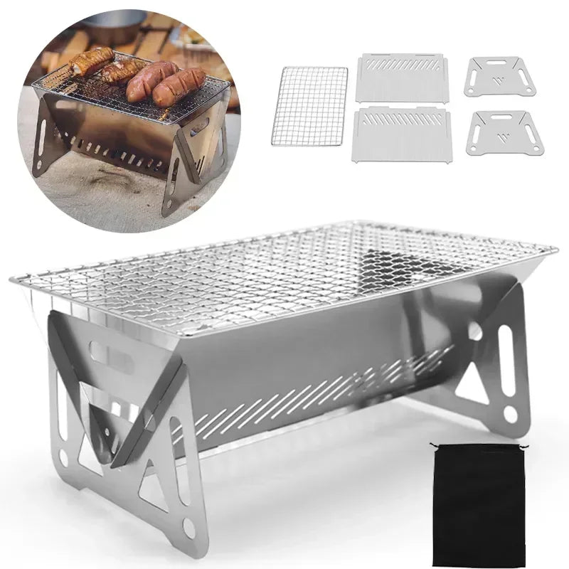 Portable Folding BBQ Grill Stainless Steel Camping Grill Multifunctional Outdoor Cooking Stove