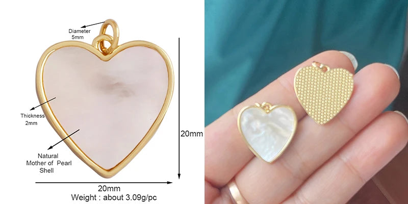 Classics Love Heart Star Zircon Focal Charm Pendant 18K Gold Plated Shell Pearl Jewelry