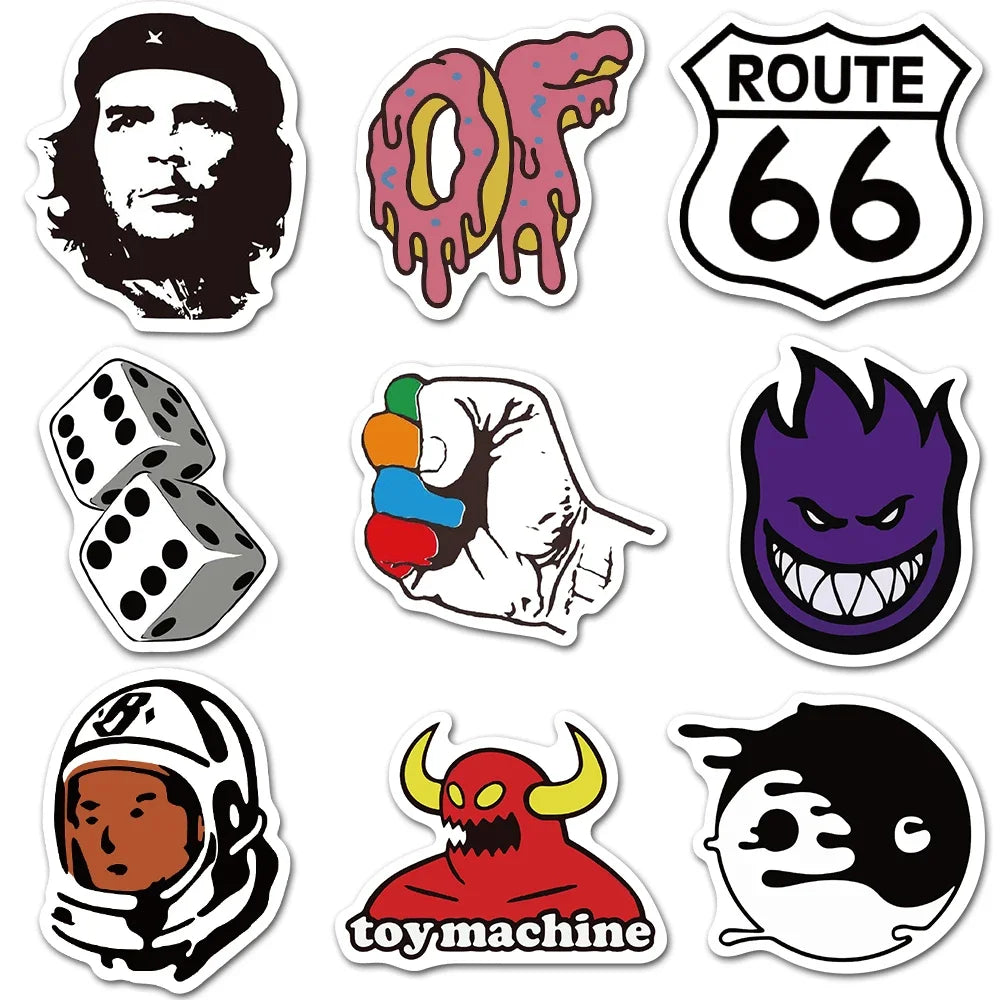 100Pcs Fashion Cool Brand Logo Stickers Graffiti Stationery Skateboard Car Cartoon Waterproof Sticker Decal for Kid Toy