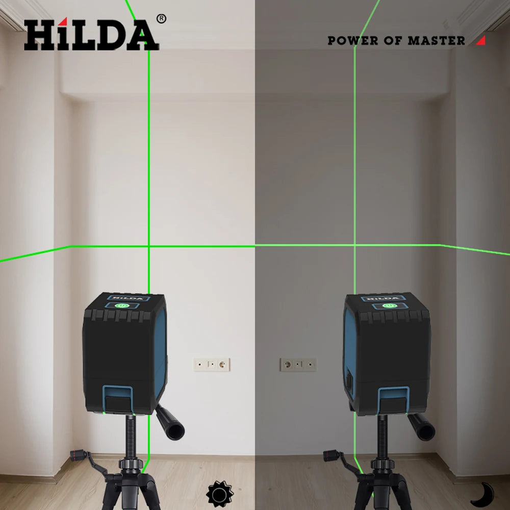 HILDA 2 Lines Mini Laser Level Self Levelling Green Beams Laser Horizontal & Vertical Cross-Line USB Charging