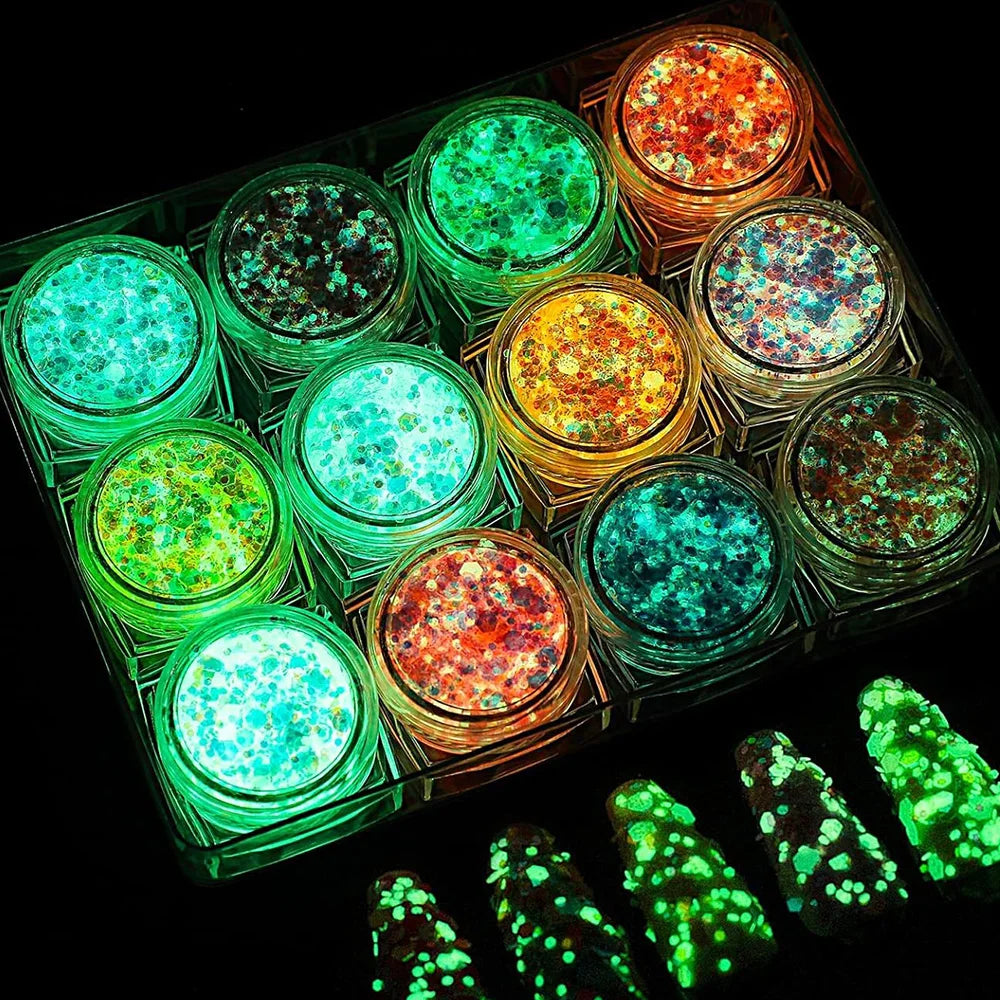 12 Colors Glow in The Dark Glitter Gel Makeup for Festivals and Parties UV Body and Face Glitter