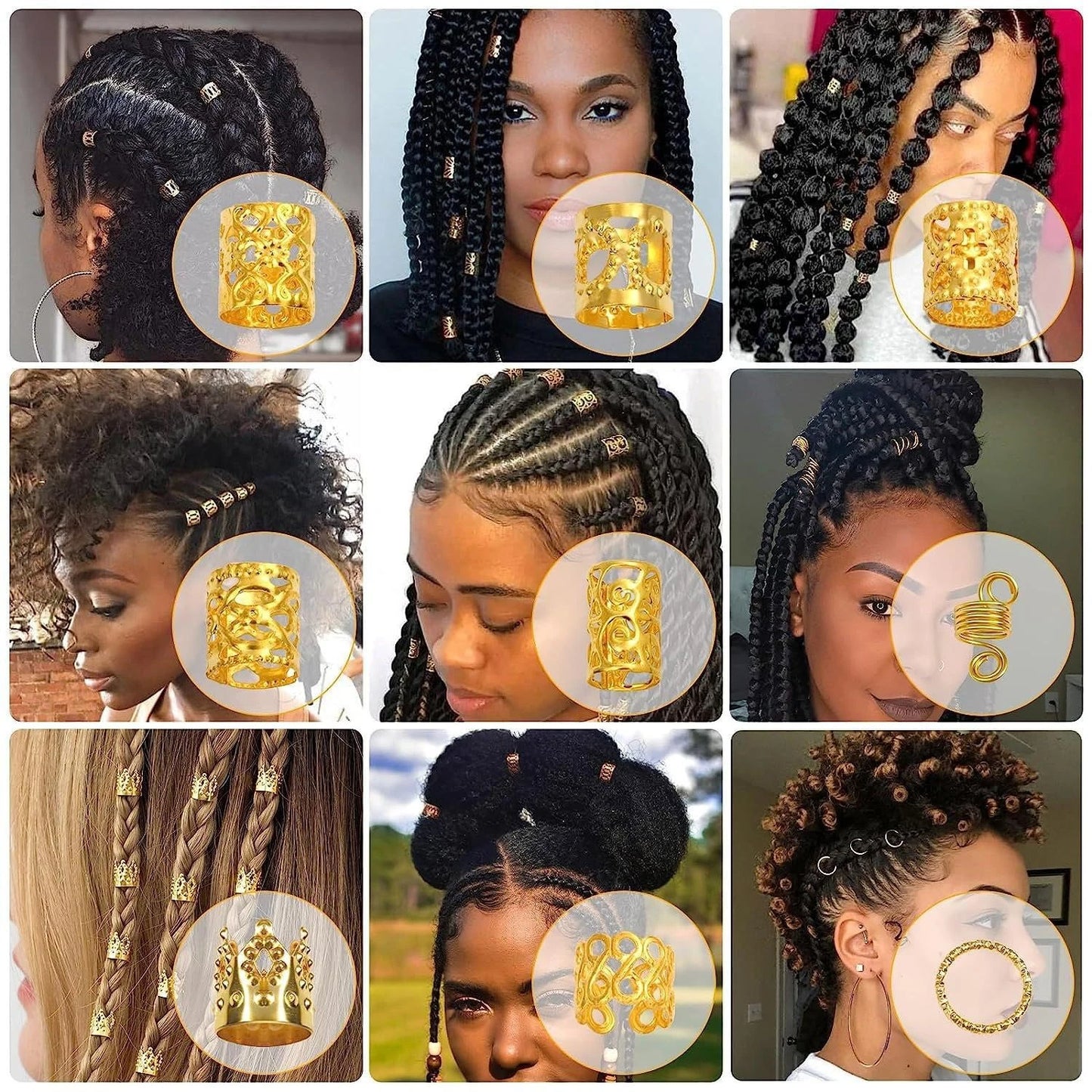 220pcs Gold Hair Accessories, Loc Jewelry For Braids, Women's Hair Jewelry, Metal Hair Ring Cuff For Dreadlocks Acc