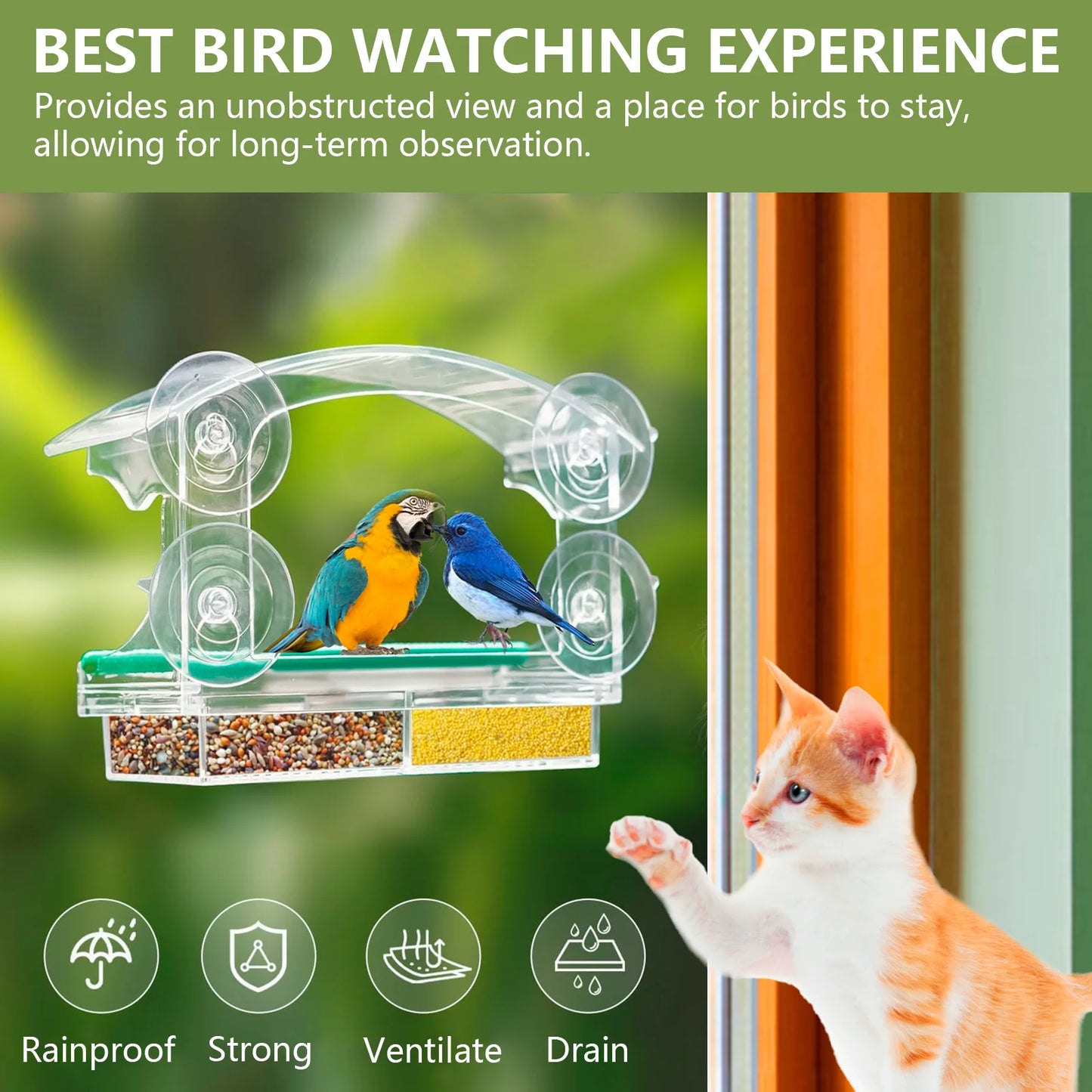 Window Bird Feeder Acrylic Clear Bird House with 4 Suction Cups Large Capacity Outdoor Bird Feeders Transparent Food Dispenser