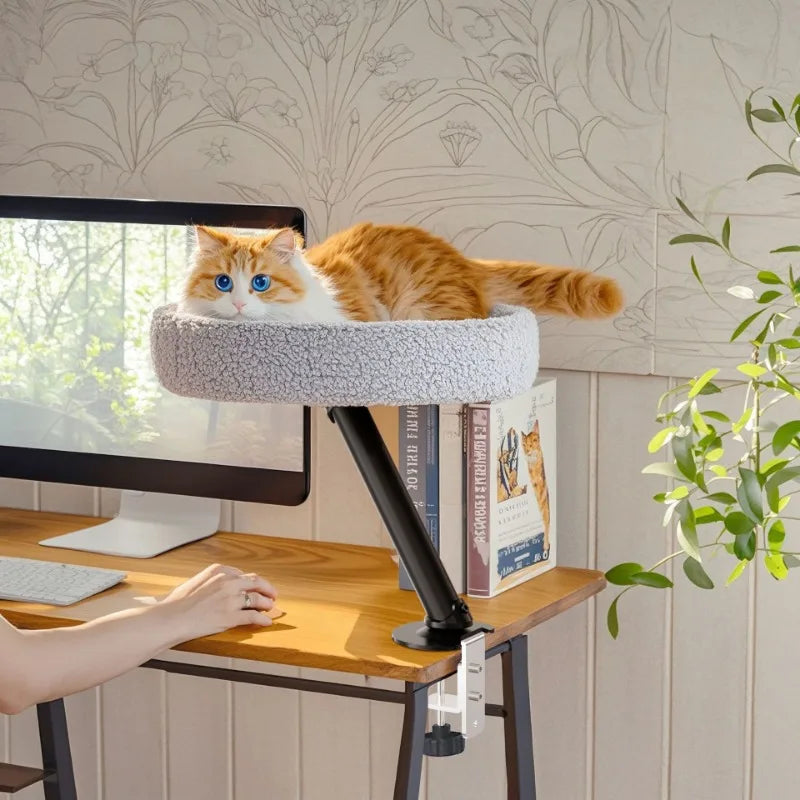 Desktop Cat Bed Round Indoor Cats Comfortable Soft Desk Nest Pet Bed for Kitten Adjustable Height Cat Climbing Frame for Desk