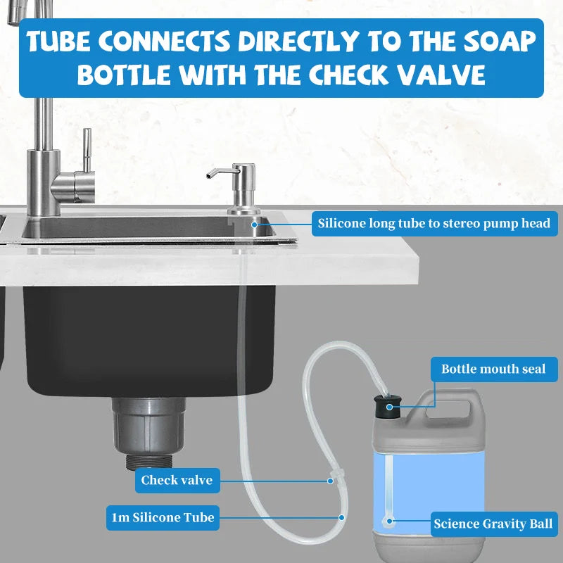 Dispensador de jabón líquido para fregadero de cocina, botella de jabón líquido de acero inoxidable de 500 ml, botella dispensadora de jabón a presión manual para montaje en fregadero